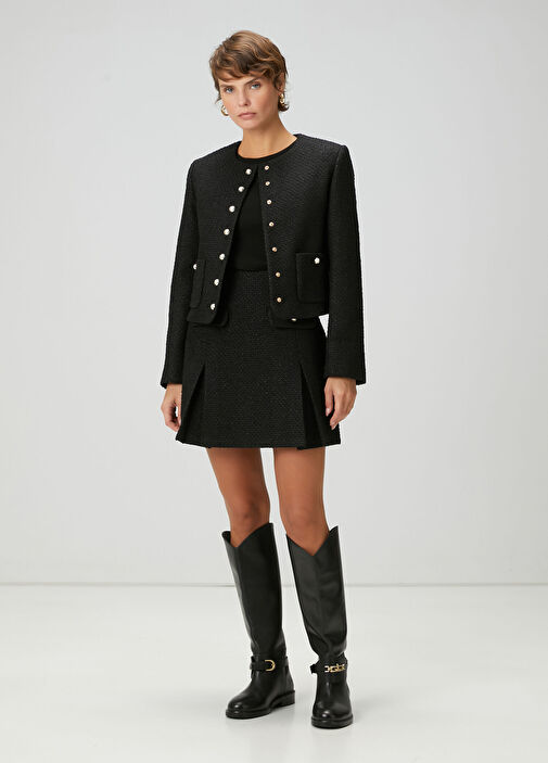 Siyah Mini Tweed Etek