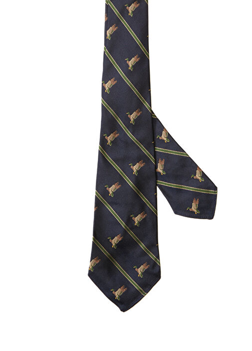 Vintage Navy Blue Duck Print Silk Tie