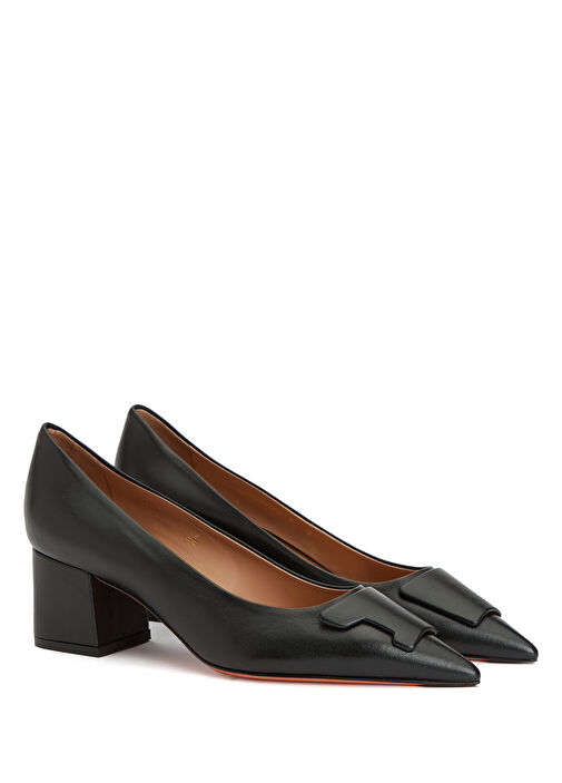 Siyah Deri Topuklu Ayakkabı - Görsel 3