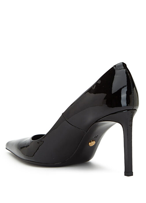 Siyah Kroko Desenli Deri Topuklu Ayakkabı - Görsel 4