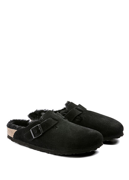 Boston Fell Siyah Shearlingli Kadın Süet Terlik - Görsel 5