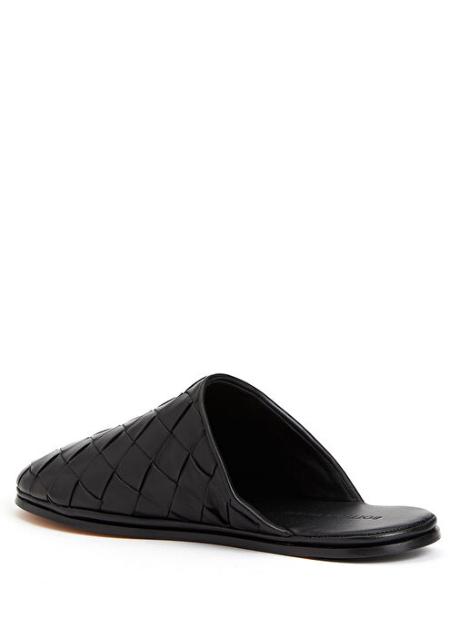 Siyah Örgü Dokulu Erkek Deri Terlik - Görsel 4
