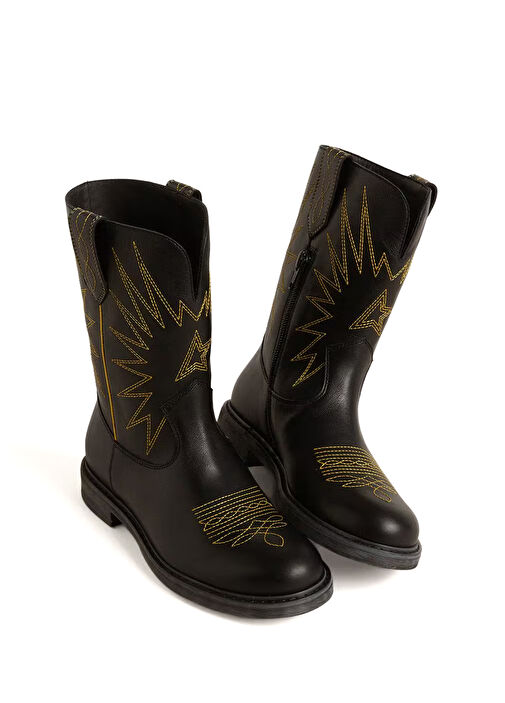 Siyah Kız Çocuk Deri Bot - Görsel 3