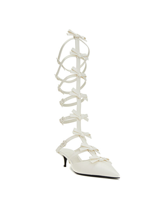 Beyaz Deri Topuklu Ayakkabı - Görsel 3