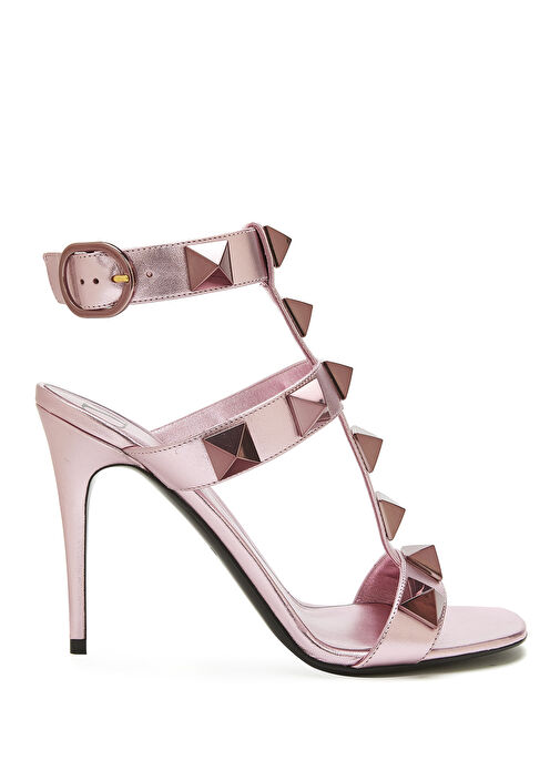 Rockstud Pembe Deri Sandalet - Görsel 2