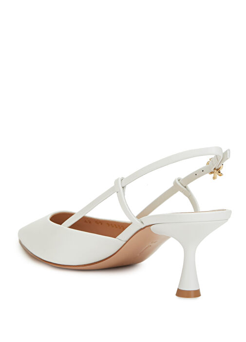 Beyaz Deri Topuklu Ayakkabı - Görsel 4