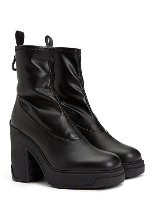 Siyah Logolu Kadın Deri Bot - Görsel 3