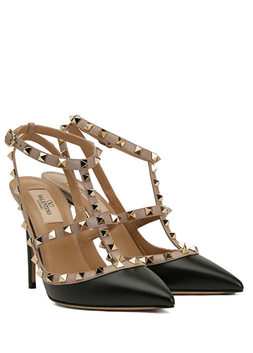 Rockstud Siyah Deri Topuklu Ayakkabı - Görsel 3