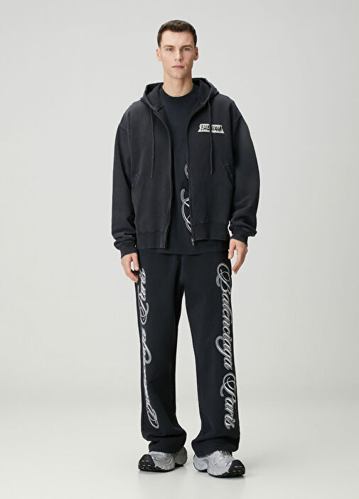 Black Balenciaga Black Men Cursive Black Baggy Sweatpants 1892485