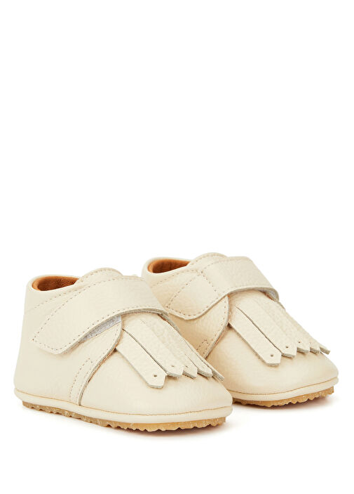 Krem Püskül Detaylı Unisex Bebek Deri Ayakkabı - Görsel 3