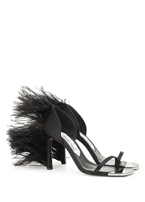 Amazona Siyah Topuklu Saten Sandalet - Görsel 3