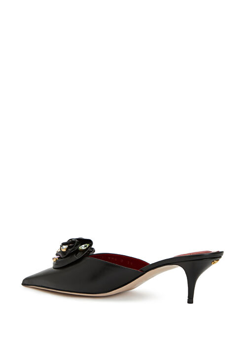 Drip Rose Siyah Kristal Taşlı Deri Terlik - Görsel 4