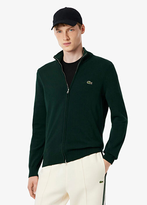 Lacoste Yeşil-YZP Erkek Yeşil Organik Pamuk Fermuarlı Regular Fit