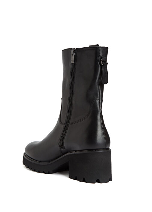 Siyah Fermuarlı Parlak Kadın Deri Bot - Görsel 4