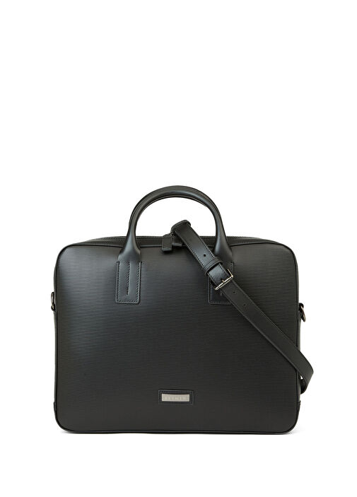Stripe Siyah Erkek Deri Laptop Çantası - Görsel 2