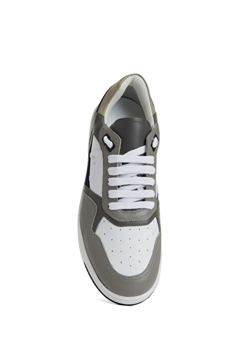 Gri Beyaz Logolu Kadın Deri Sneaker - Görsel 5