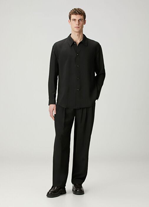 Black Giorgio Armani Black Men Black Stripe Patterned Double
