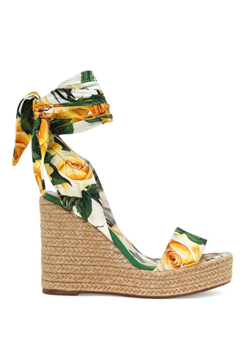 Sarı Çiçek Desenli Kadın Espadril - Görsel 2