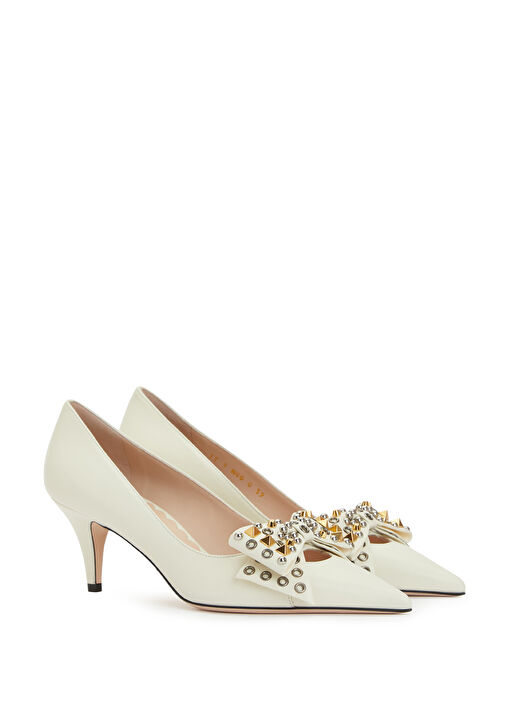 Bowow Ekru Deri Topuklu Ayakkabı - Görsel 3