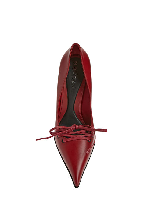 Bordo Bağcık Detaylı Deri Topuklu Ayakkabı - Görsel 5