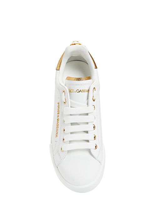 White Logo Detailed Womens Leather Sneaker - Görsel 5
