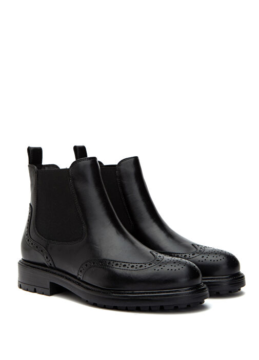 Siyah Zımbalı Lastikli Kadın Deri Bot - Görsel 3