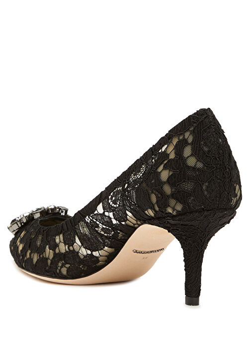 Siyah Broş Detaylı Dantelli Topuklu Ayakkabı - Görsel 4