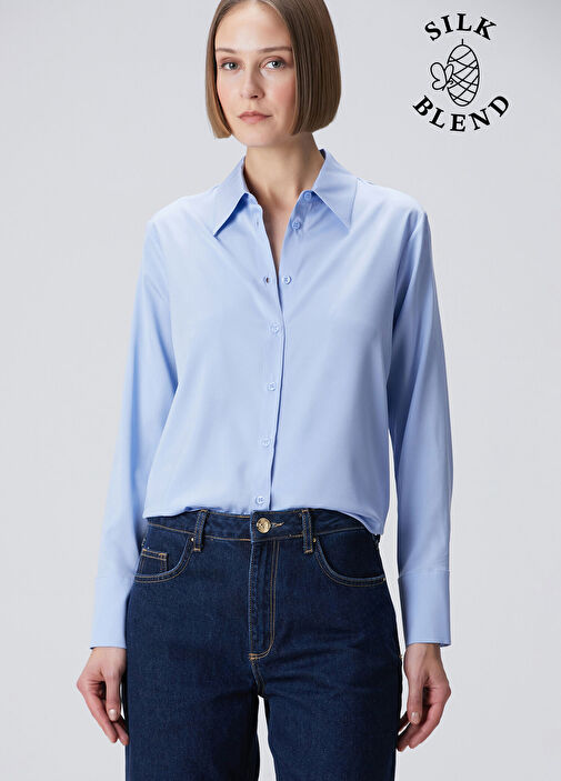 Mavi Klasik İpek Gömlek