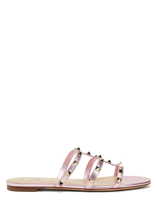 Rockstud Açık Pembe Kadın Deri Terlik - Görsel 2