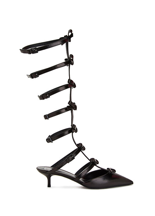 French Bows Siyah Topuklu Deri Sandalet - Görsel 2