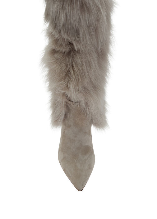 Bej Shearling Dokulu Kadın Süet Çizme - Görsel 5
