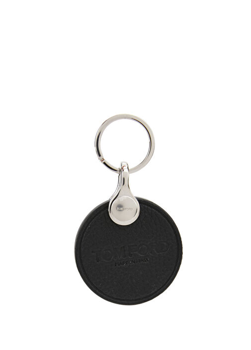 Black Logo Printed Leather Keychain