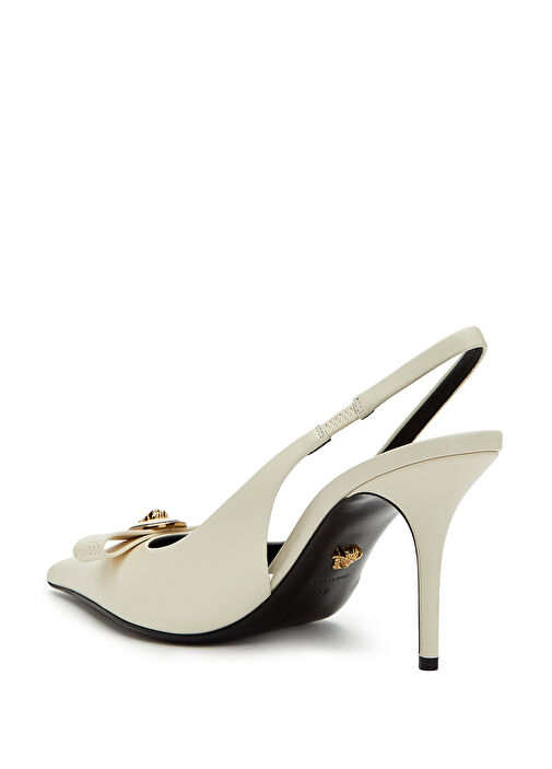 Sling Ekru Deri Topuklu Ayakkabı - Görsel 4