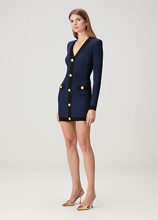 Balmain - Navy Blue Mini Knit Dress Balmain - Navy Blue Mini Knit Dress