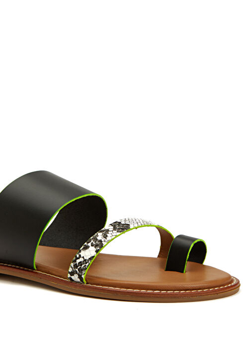 Siyah Leopar Desen Bantlı Kadın Deri Terlik - Görsel 7