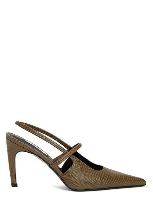 Haki Deri Topuklu Ayakkabı - Görsel 2