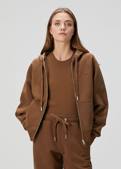 アミパリス AMI PARIS フーディ ブラウン Ami Paris - Brown Zipper Hoodie