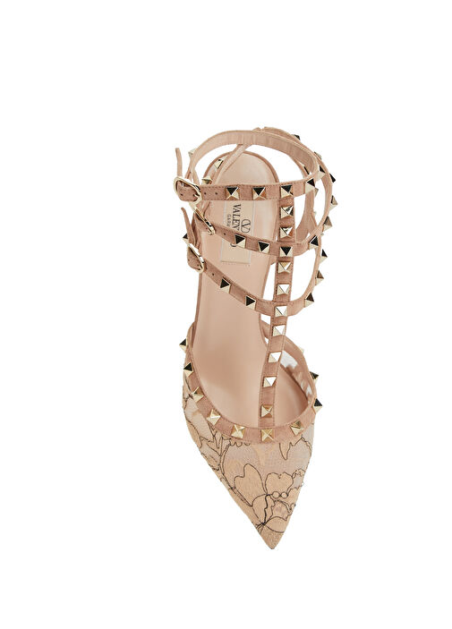 Rockstud Ekru Topuklu Ayakkabı - Görsel 5