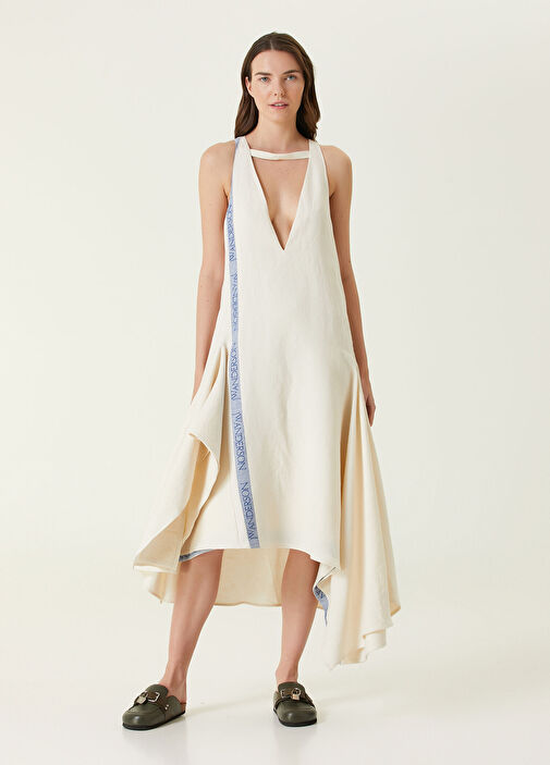 aqua pleated cutout a line dress White One Shoulder Crochet Trim Sabrina Midi Dress main image 1
