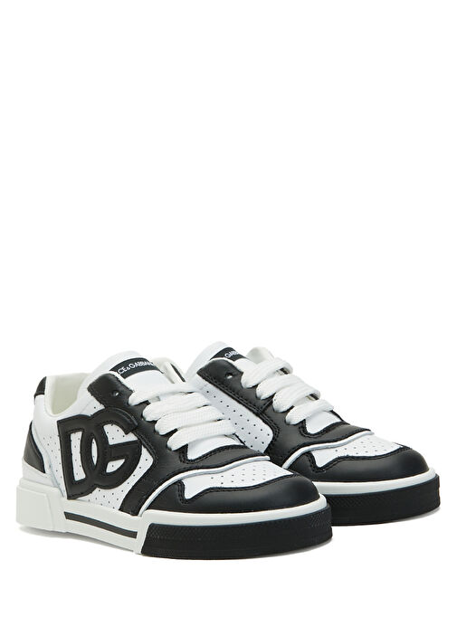 Siyah Beyaz Erkek Çocuk Deri Sneaker - Görsel 3