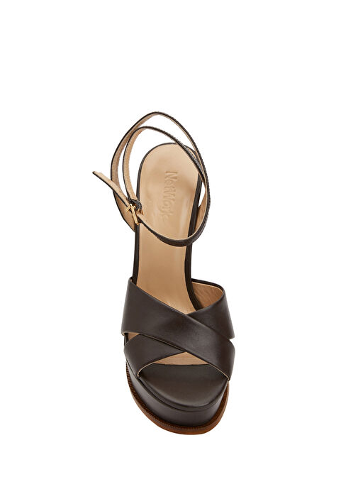 Kahverengi Kadın Deri Sandalet - Görsel 5