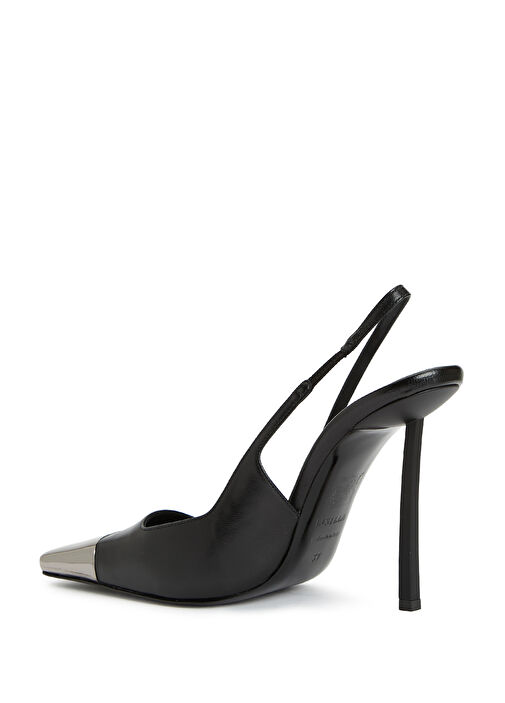 Siyah Deri Topuklu Ayakkabı - Görsel 4