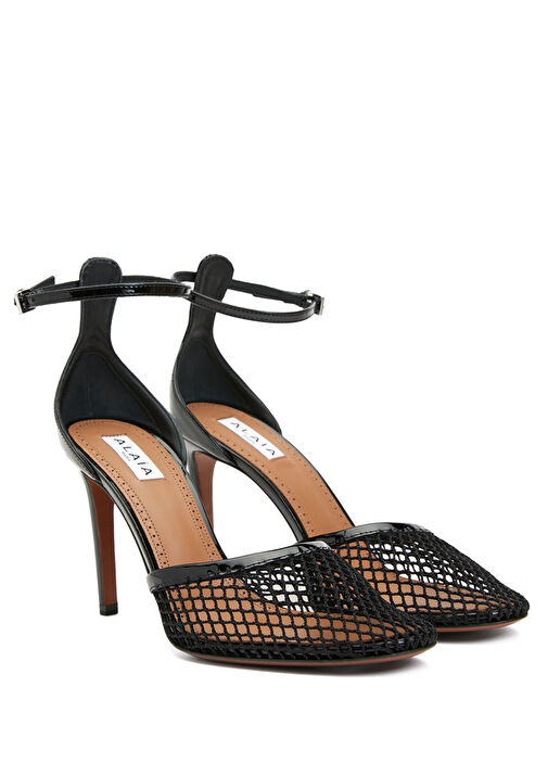 Siyah File Dokulu Topuklu Ayakkabı - Görsel 7