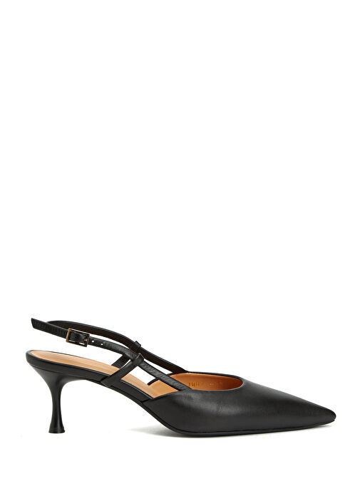 Siyah Deri Topuklu Ayakkabı - Görsel 2