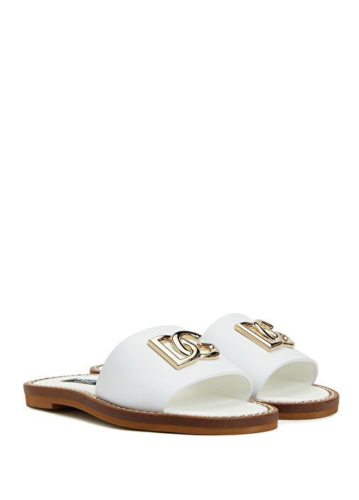 Beyaz Logolu Kız Çocuk Deri Terlik - Görsel 3