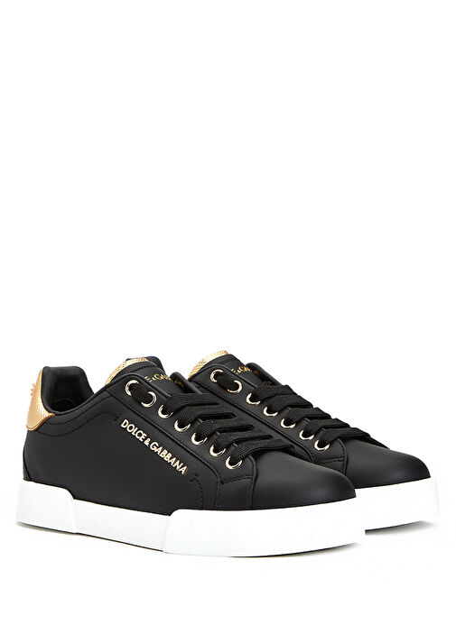 Siyah Logolu Kadın Deri Sneaker - Görsel 3