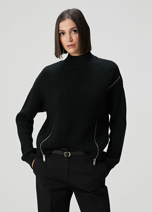 Siyah Fermuar Detaylı Kazak