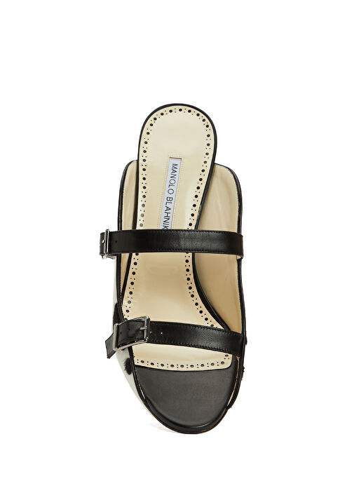 Siyah Beyaz Kadın Deri Terlik - Görsel 5