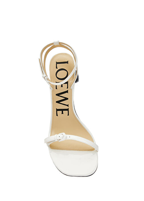 Beyaz Topuk Detaylı Kadın Deri Sandalet - Görsel 5