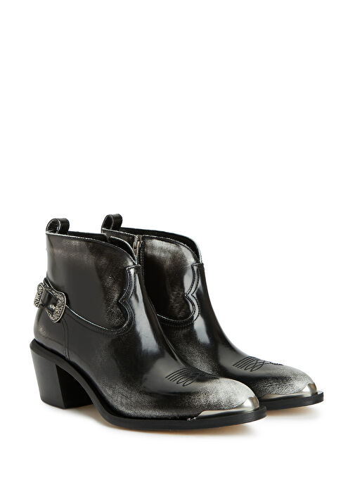 Patty Siyah Beyaz Kadın Deri Bot - Görsel 3